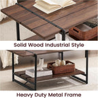 Detail composite: wood slat industrial style top and heavy duty steel frame corner
