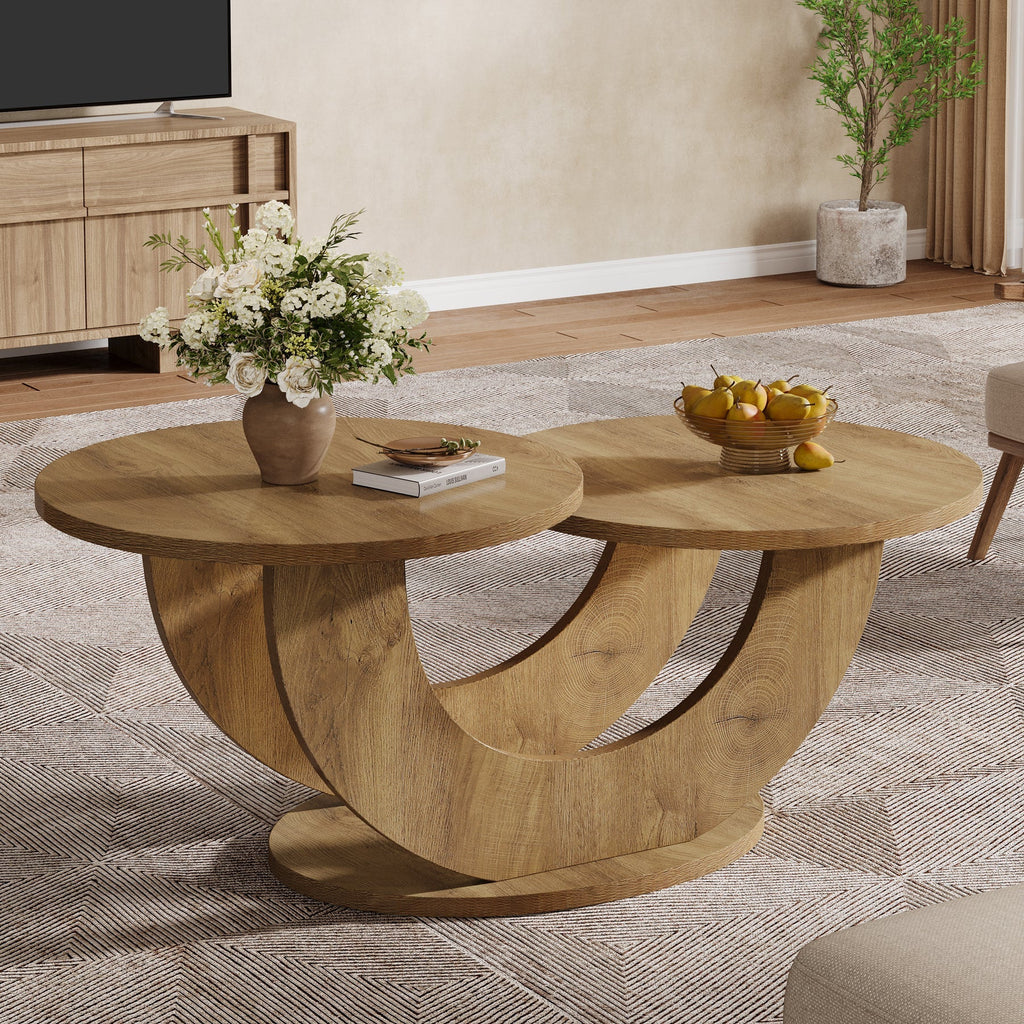Stowena oak two tier coffee table with double tabletop in a living room