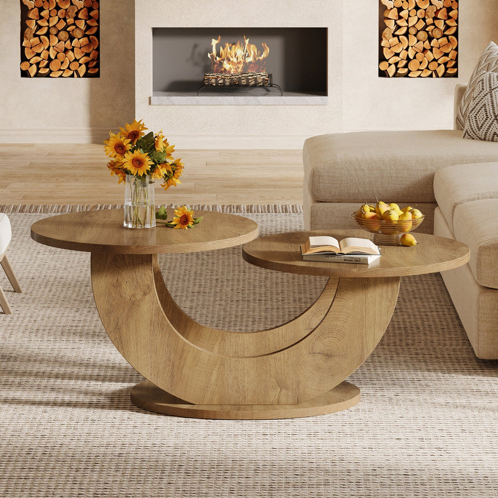 Two tier coffee table with books stored under the upper top