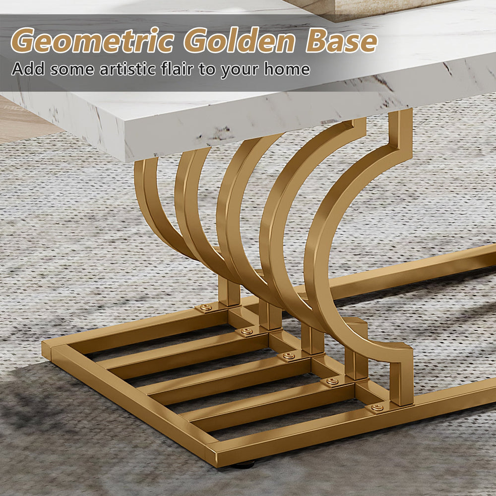 Close-up of the geometric golden base with double C shape cutouts