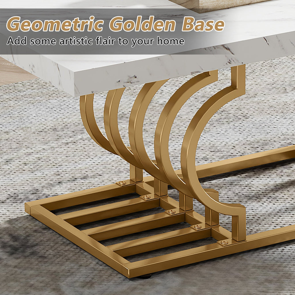 Close-up of the geometric golden base with double C shape cutouts