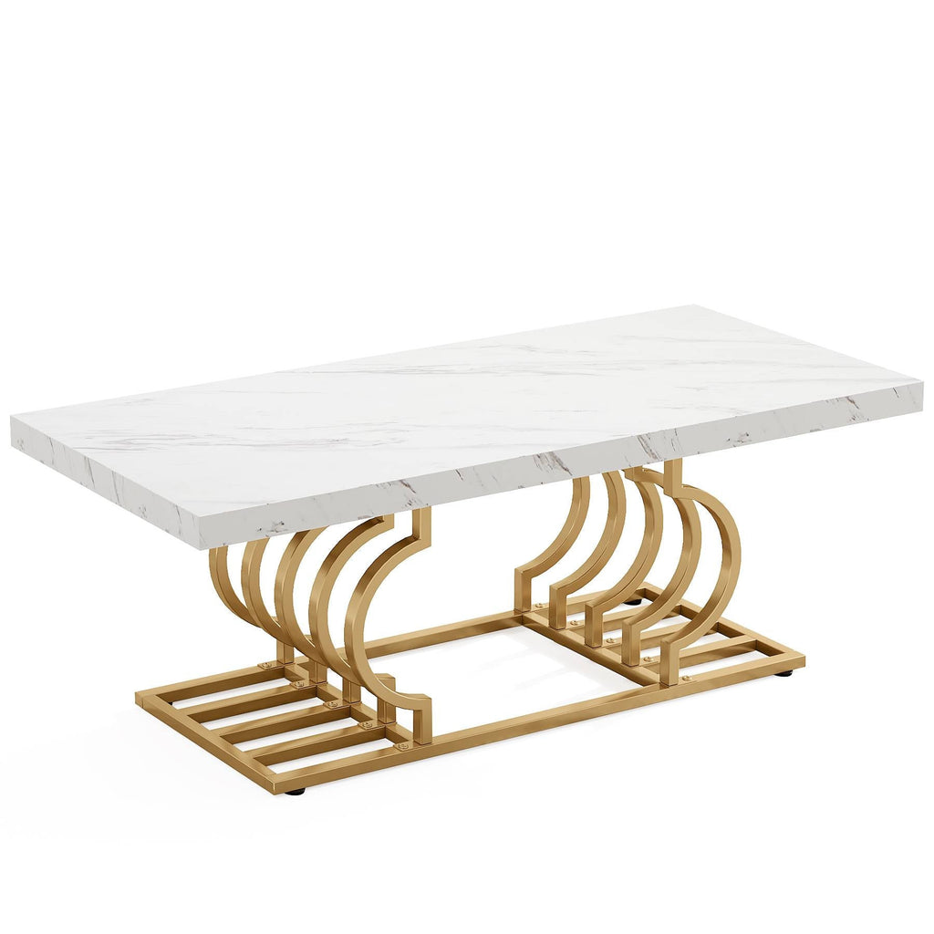 47 inch faux marble and gold coffee table on a white background