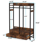 Dimension diagram: closet organizer 47.24 in wide, 15.74 in deep and 70.86 in high, hanging rod at 46.85 in, drawers 22.24 by 14.96 by 5.7 in