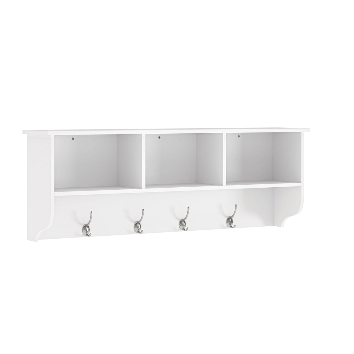 Wall mounted coat rack with shelf and 4 dual hooks, white, view 1