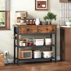 Console table with charging station styled in a kitchen corner with appliances plugged in