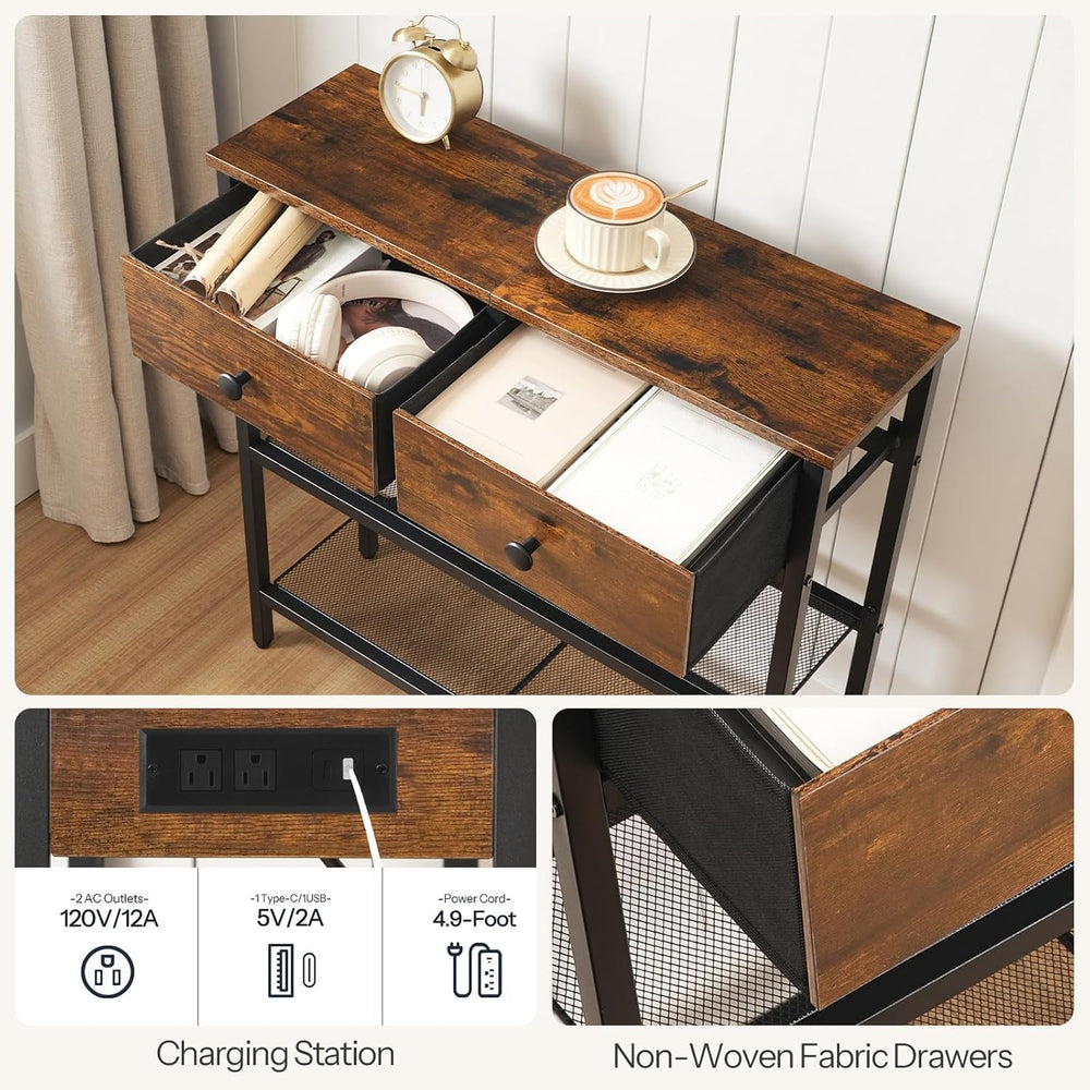Charging station detail: 2 AC outlets 120V 12A, Type-C and USB 5V 2A, 4.9 foot cord