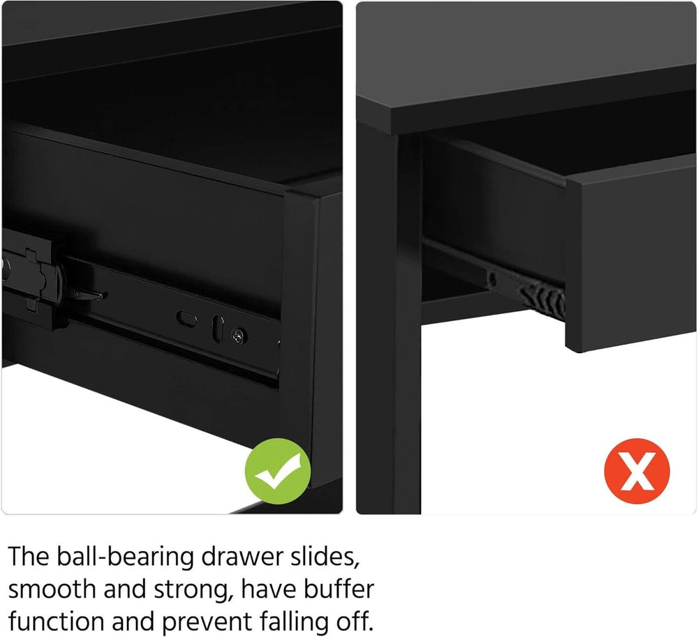 Ball bearing drawer slide detail on the black console table