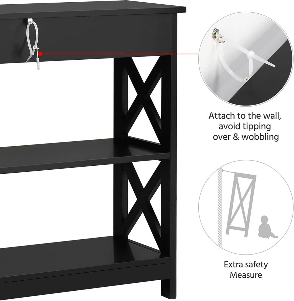 Anti tip wall attachment detail for the 3 tier entryway table