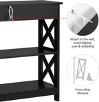 Anti tip wall attachment detail for the 3 tier entryway table