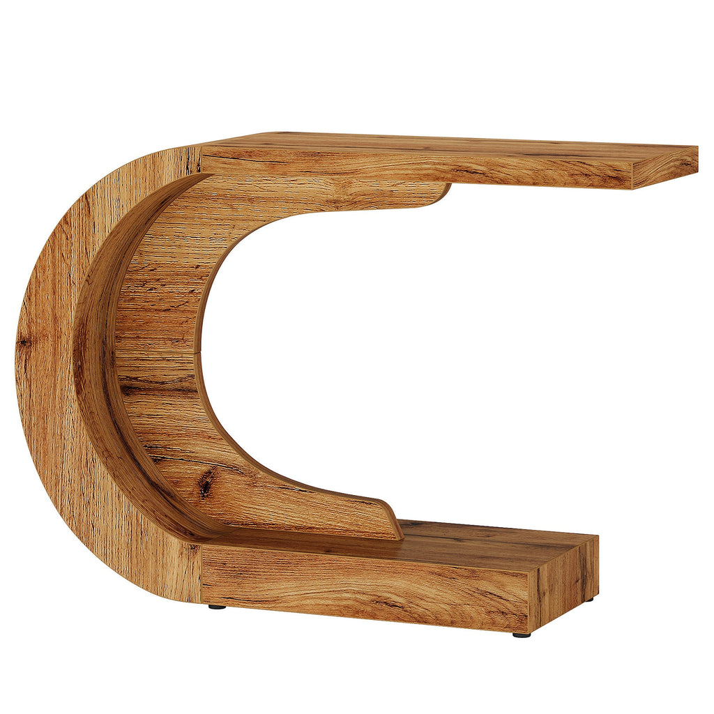 Angled view showing the single continuous curve from tabletop to base arm