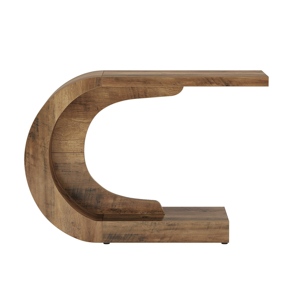 Side view of the C shaped console showing the depth of the curve and the base