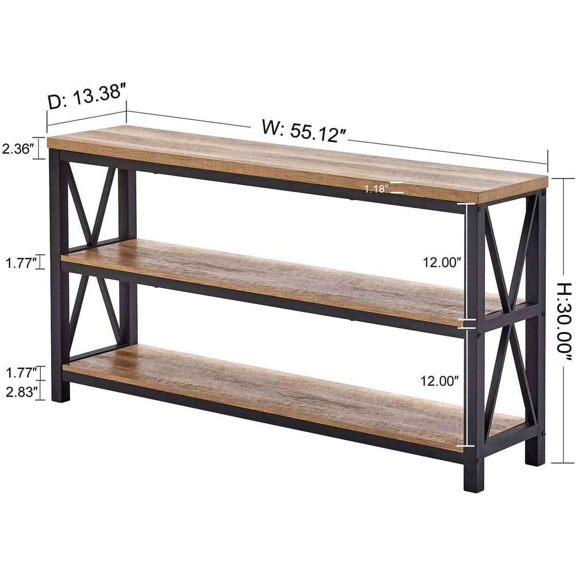 Dimension diagram: 55.12 in wide, 13.38 in deep, 30 in tall, 12 in between shelves