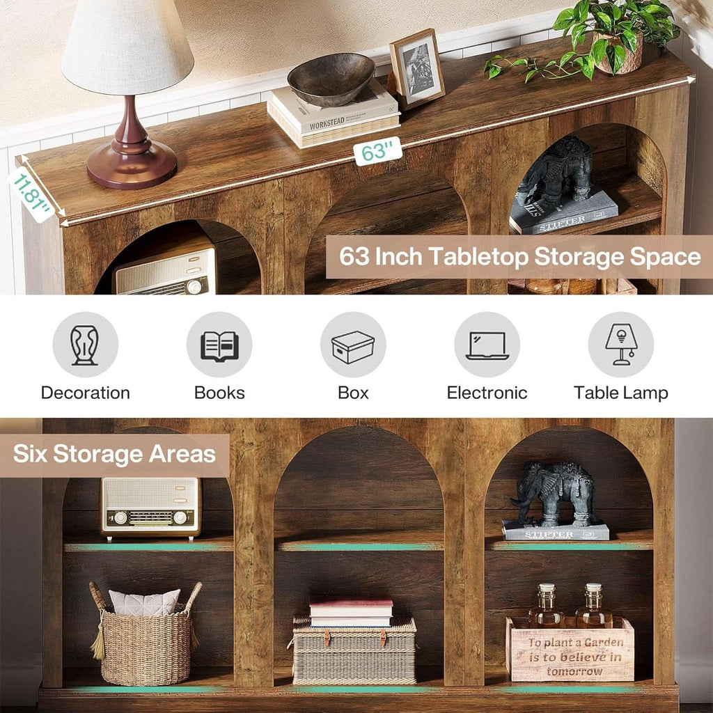 Callout graphic: 63 inch tabletop storage space and six storage areas