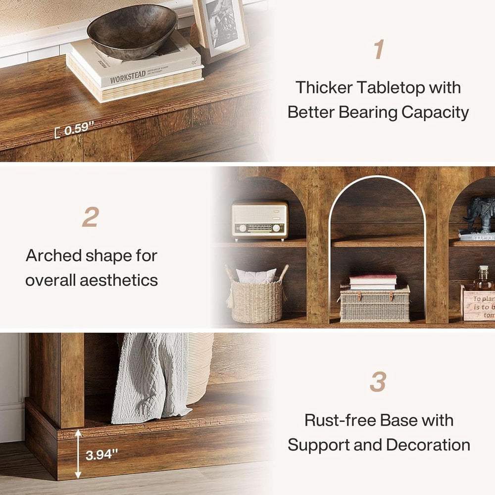 Feature panel: thicker tabletop, arched shape, 3.94 inch base with support