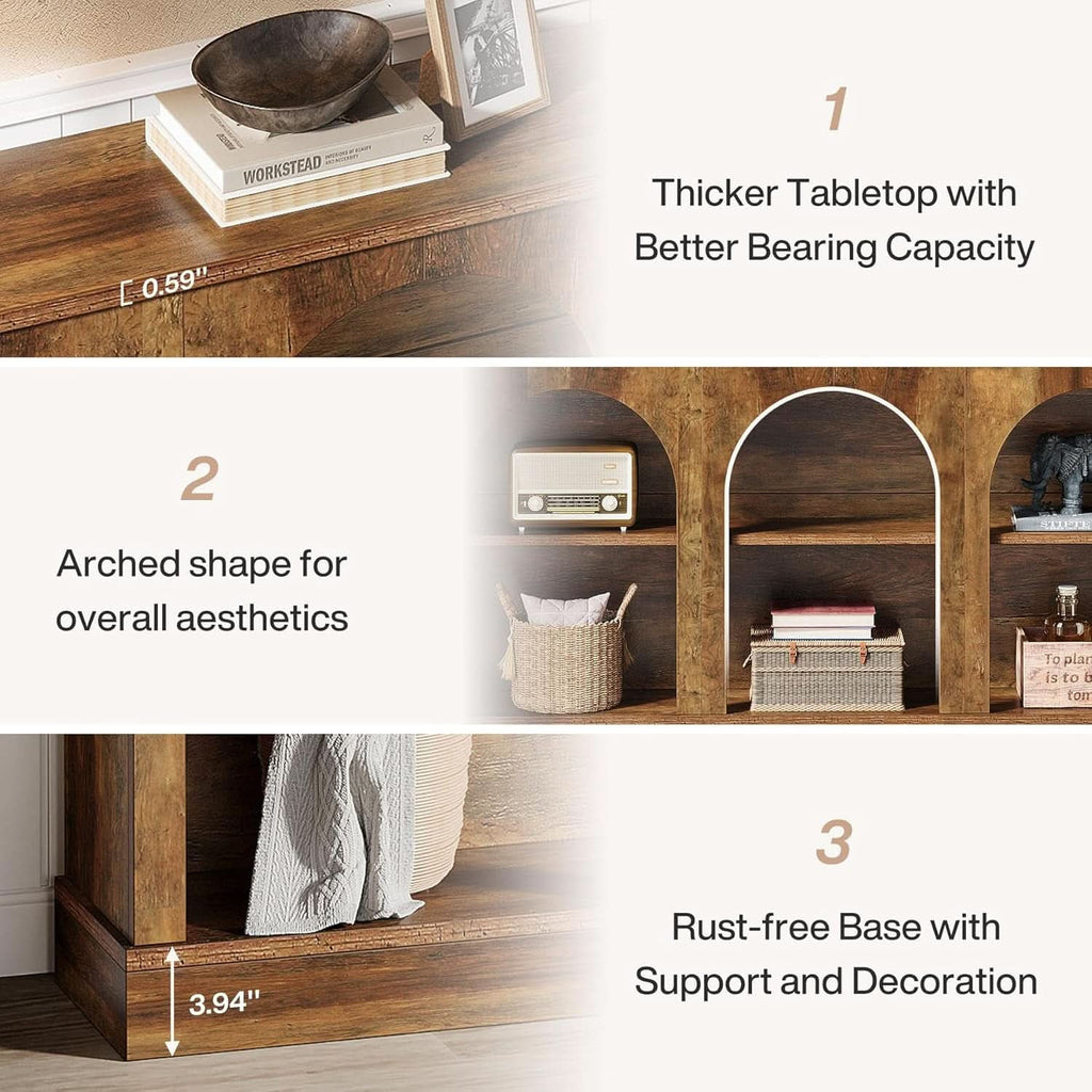 Feature panel: thicker tabletop, arched shape, 3.94 inch base with support