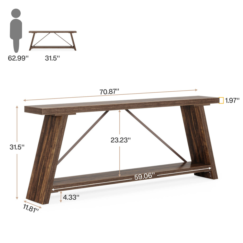 Dimension diagram: 70.87 in long, 11.81 in deep, 31.5 in tall, 23.23 in clear height, 59.06 in shelf