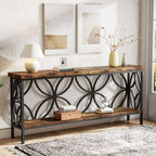 Ring pattern metal frame detail on the 2 tier console table