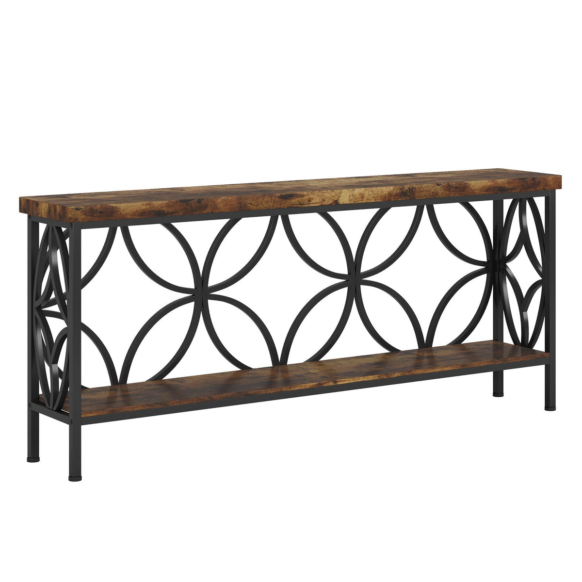 Studio view of the 70.9 inch 2 tier industrial sofa table