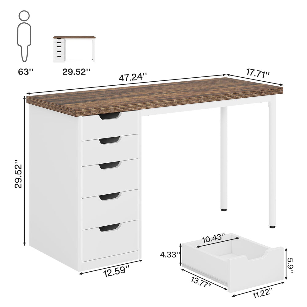Dimension diagram: 47.24 x 17.71 x 29.52 in with drawer interior sizes