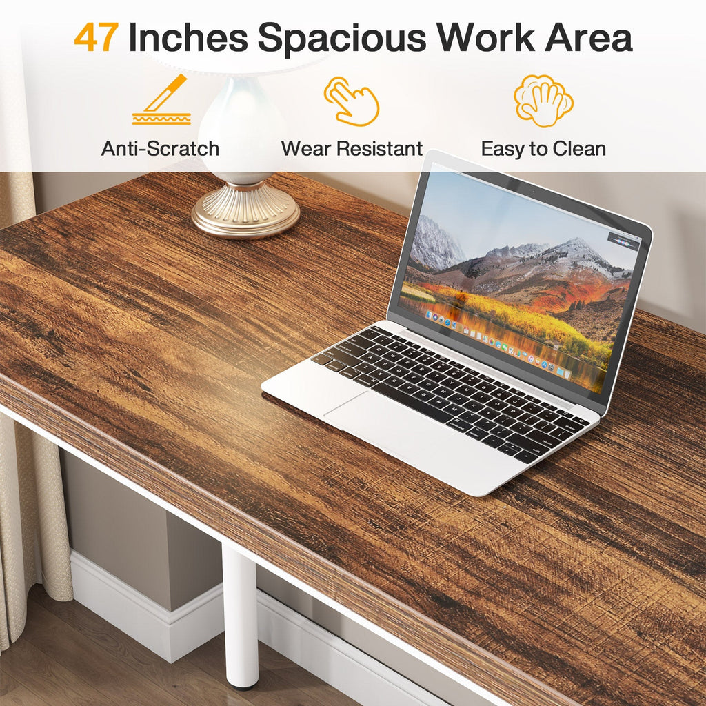 47 inch work surface close up showing the wood grain finish