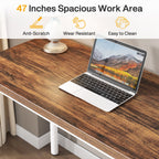 47 inch work surface close up showing the wood grain finish