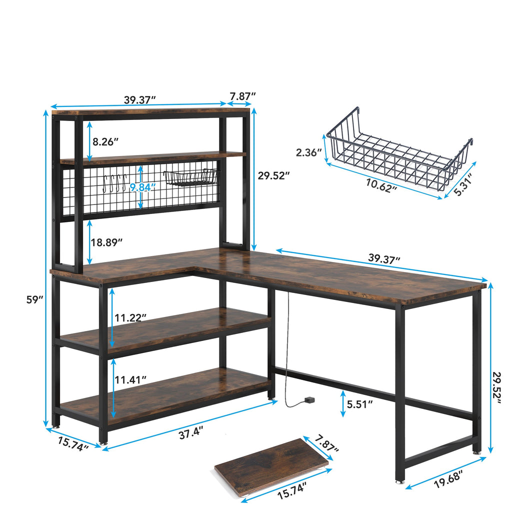 Dimension diagram showing the 55 inch desk, the 37.4 inch return and a 59 inch overall height