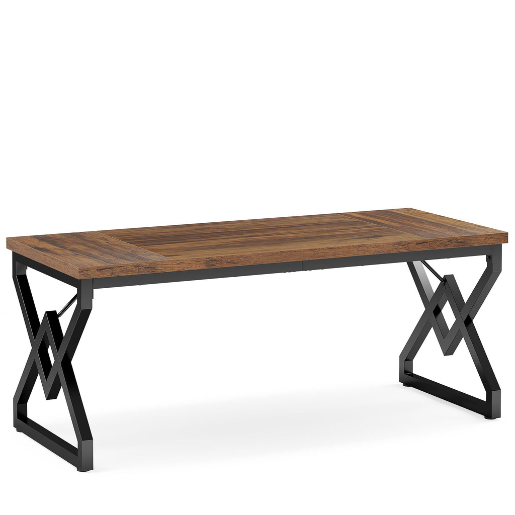 63 inch executive desk in vintage brown and black on a white background