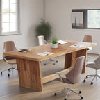 70.87 inch pedestal base desk with a plant, papers and a closed laptop in an office