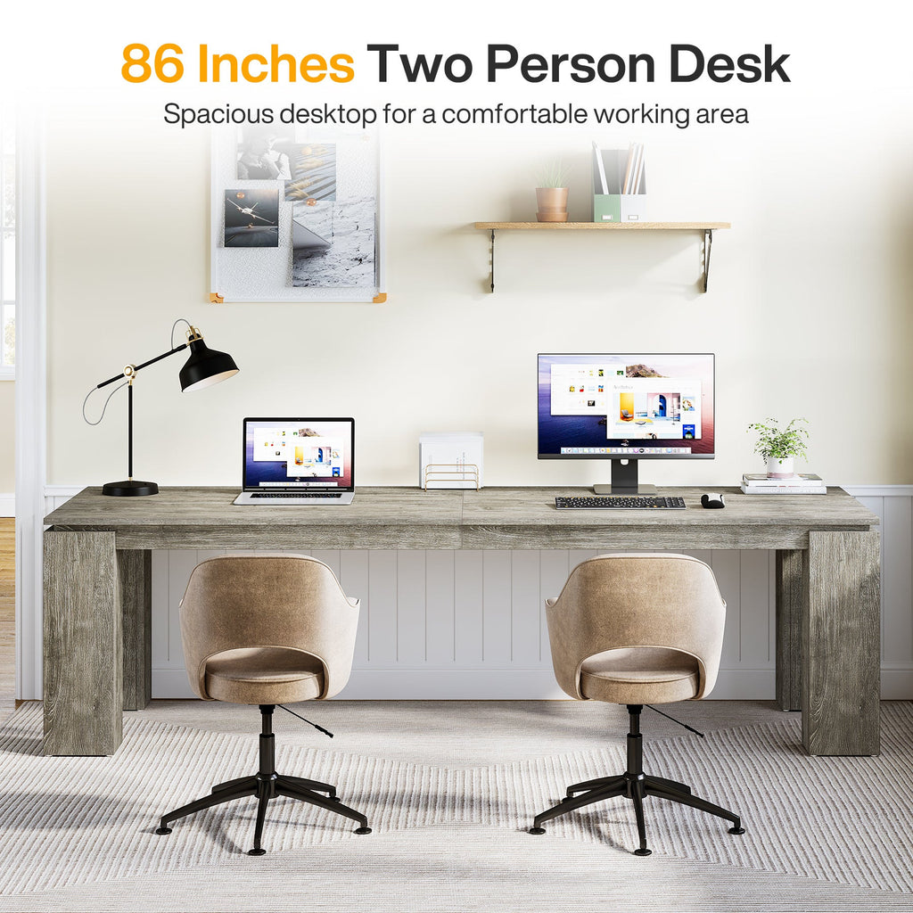86 inches two person desk graphic showing the spacious shared desktop