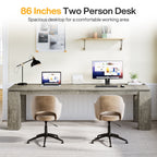 86 inches two person desk graphic showing the spacious shared desktop