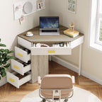 Corner desk with the three side drawers pulled open