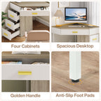 Four cabinets, spacious desktop, golden handle and anti slip foot pad callouts