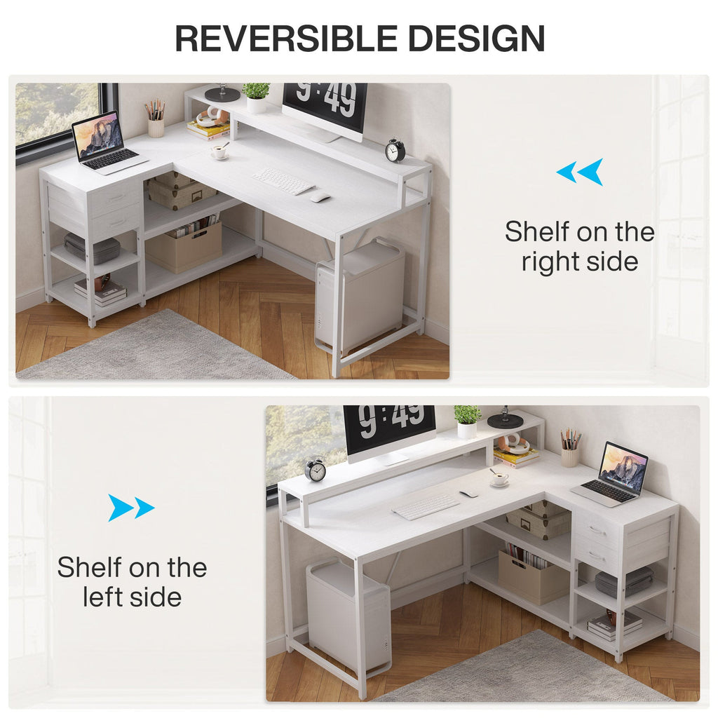 Reversible design showing the shelf tower built on the right or the left side