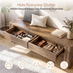 Both drawers open showing concealed storage for everyday essentials