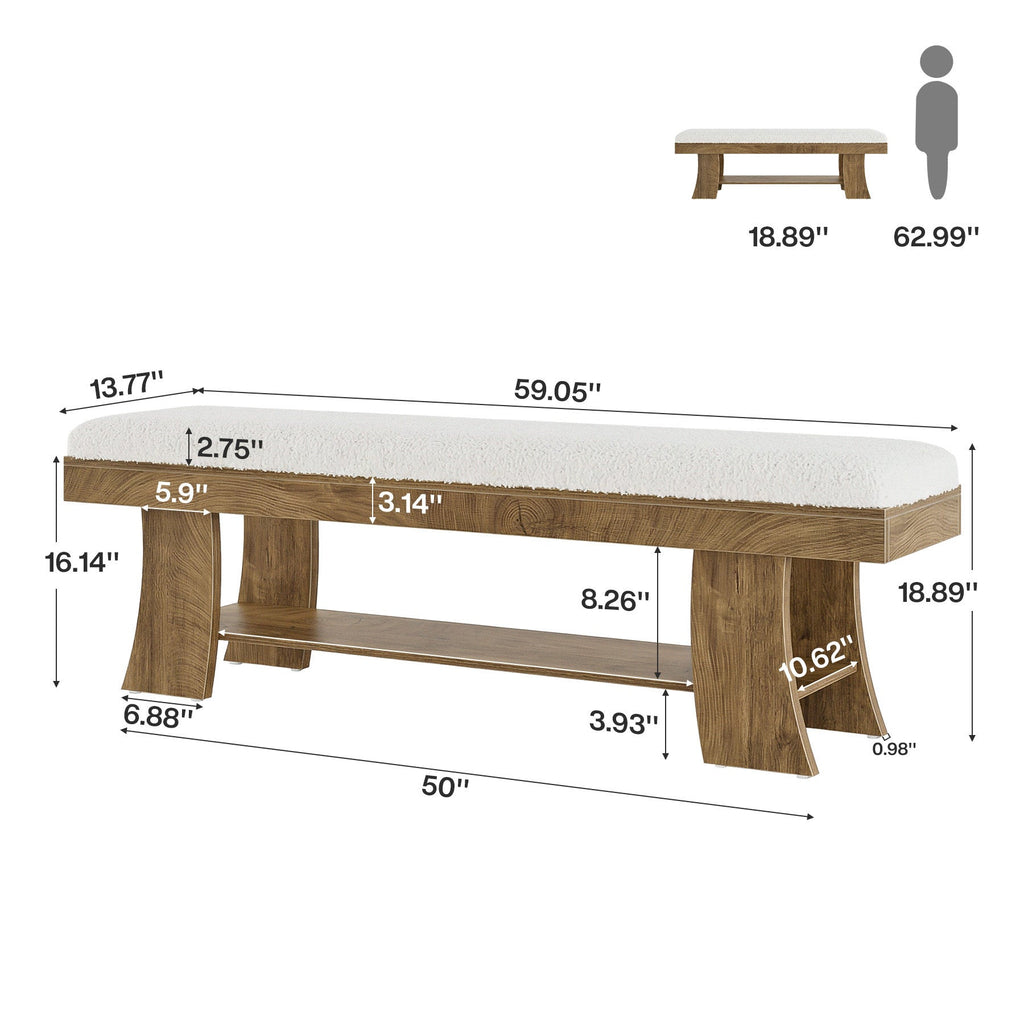 Dimension diagram: 59.05 in wide, 13.77 in deep, 18.89 in tall, 16.14 in seat height