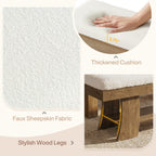 Detail composite: faux sheepskin fabric, 2.75 inch thickened cushion and wood legs