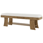 Upholstered storage bench on a white background showing the curved legs