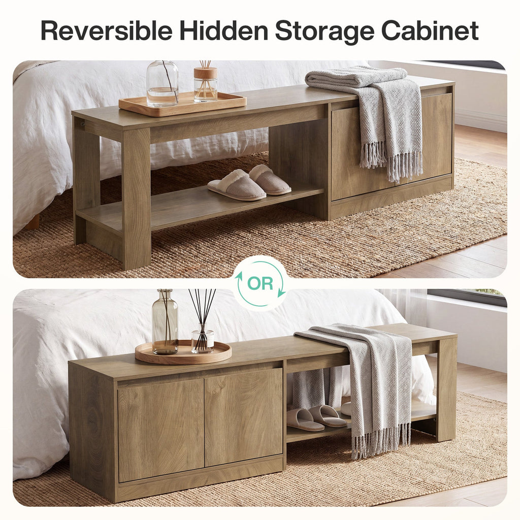 Reversible cabinet shown mounted on the left or the right end