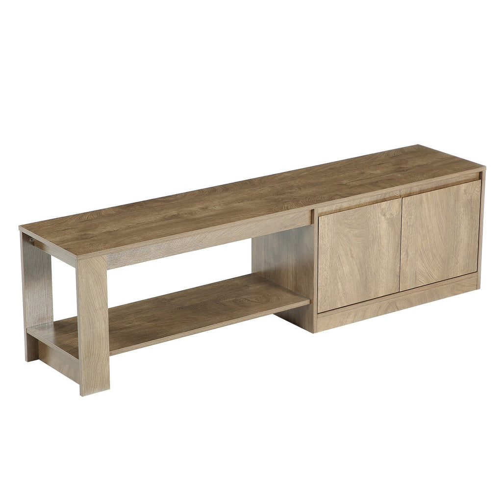 Natural wood shoe bench with cabinet on a white background