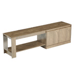 Natural wood shoe bench with cabinet on a white background