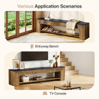 Application graphic: used as an entryway bench and as a low TV console