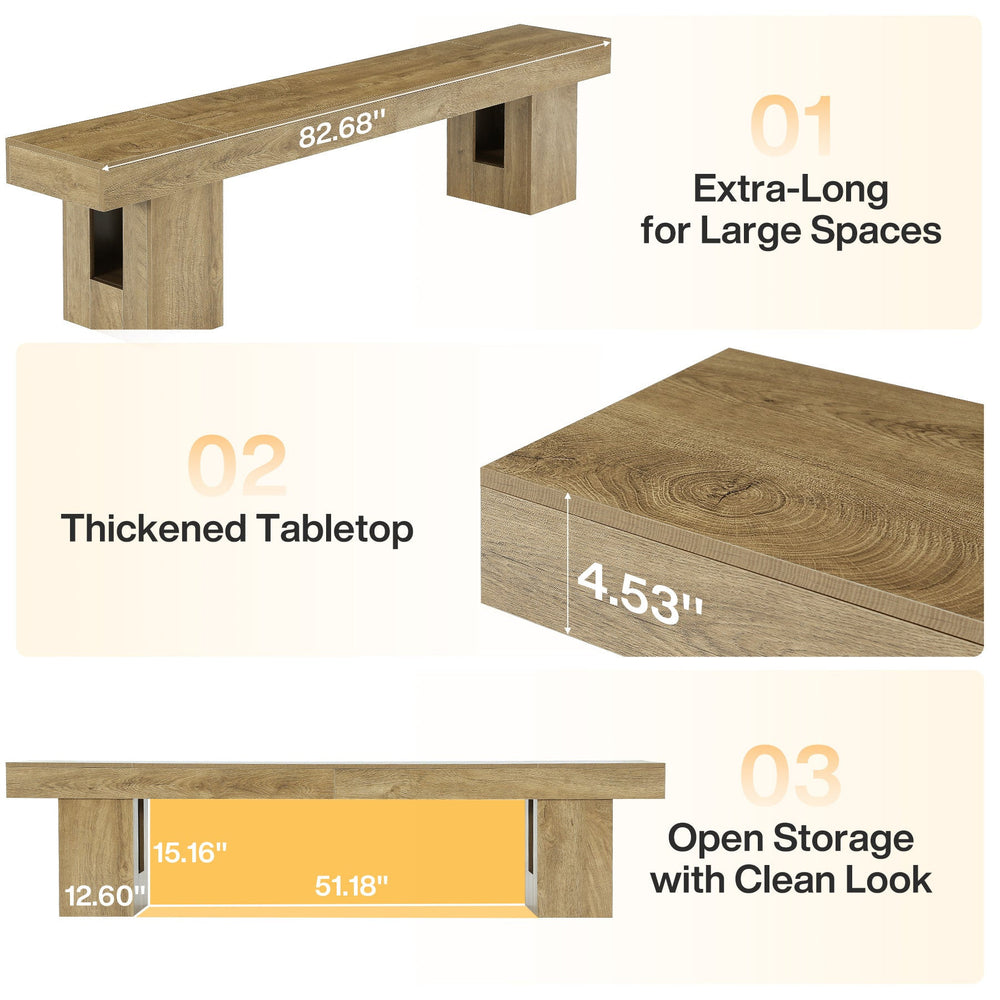Extra long design, 4.53 in thickened tabletop and open storage callouts