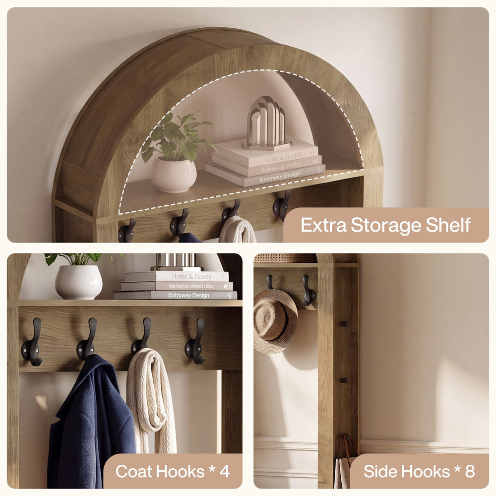 Detail grid: extra storage shelf, 4 coat hooks and 8 side hooks