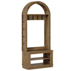 Arched hall tree on a white background showing the bench and shelf frame