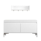 Off white entryway set, storage bench and wall mounted hook shelf