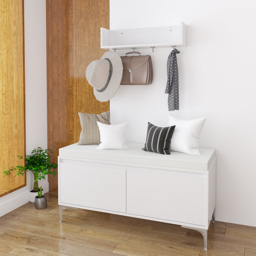 Set styled with hat and satchel on the hooks
