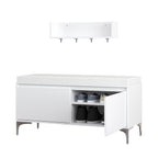 Bench doors open showing two tier shoe storage