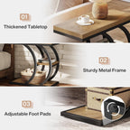 Thickened tabletop, sturdy metal frame and adjustable foot pad details