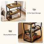 Three tier open storage and sturdy metal frame callouts
