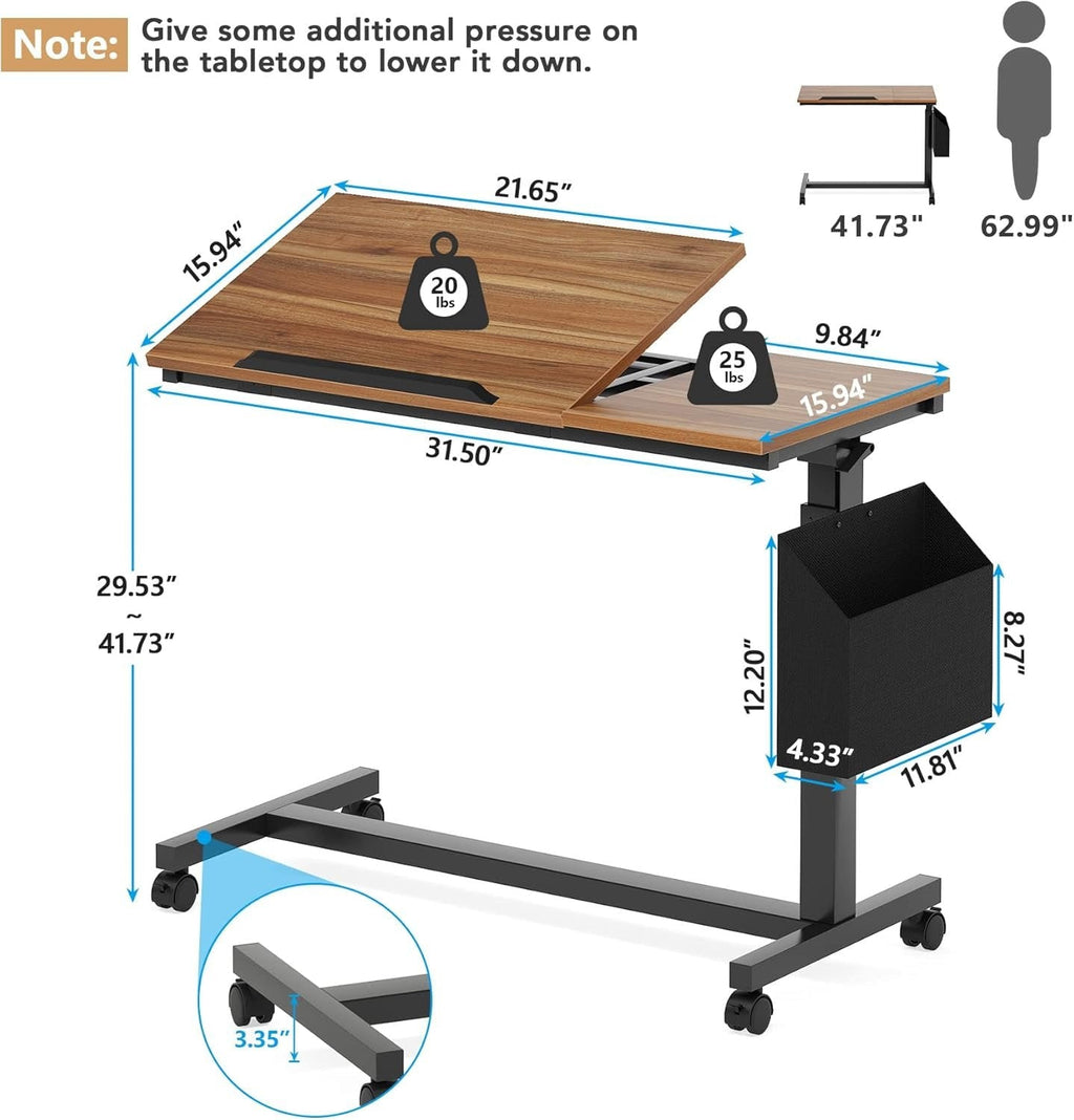 Dimension diagram of the C table showing 31.5 by 15.94 inches and a 29.53 to 41.73 inch height range